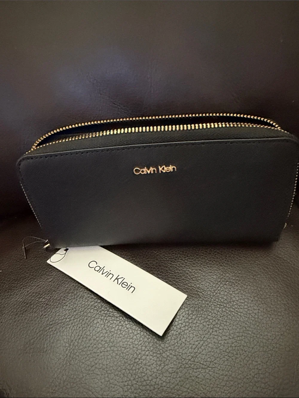 Calvin Klein Black Zip-Around Wallet with Gold Hardware NWT